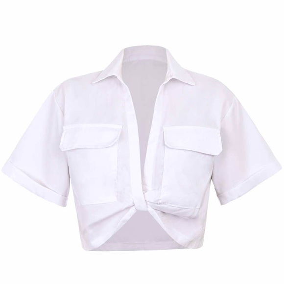 Basic Flap Pocket Twist Hem Shirt - Picture 1 of 4